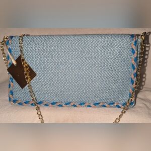 PHO Firenze Blue and Gold Chain Women's  envelope style bag.